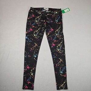 Tipsy Elves Neon Splatter Leggings Womens SIZE MEDIUM Black Multicolor‎ Paint
